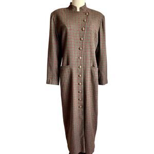 Vintage Tartan Plaid Long Button Jacket Coat Overcoat Outlander Military 10-12 M